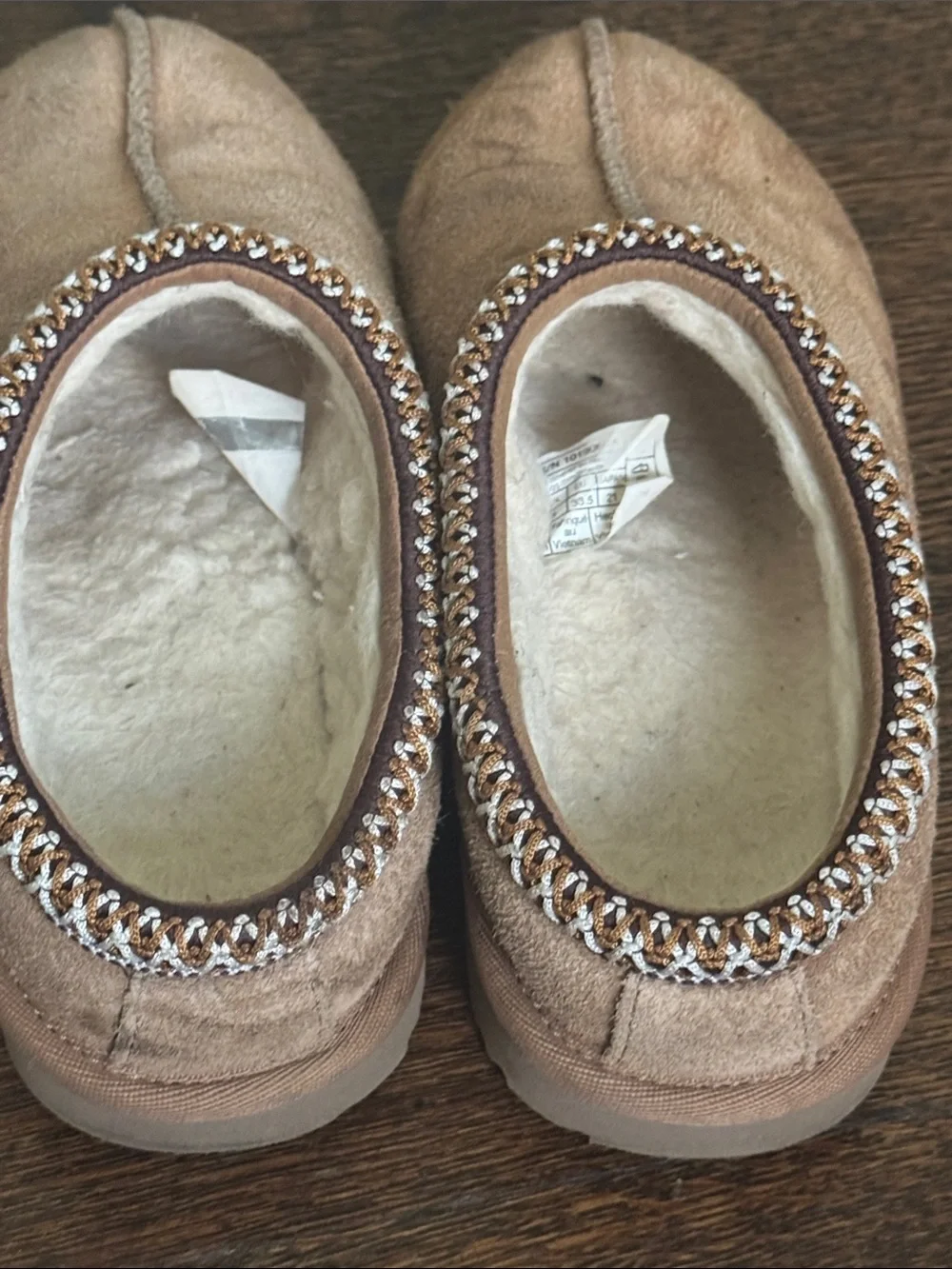UGG Kids Moccasin Slippers in Chestnut Tan with Cream Trim